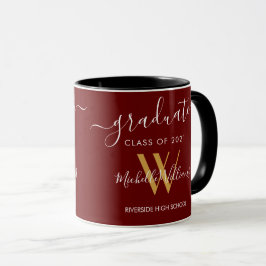 Caneca Formando Moderno 2021 Maroon Dourado Monograma Nom