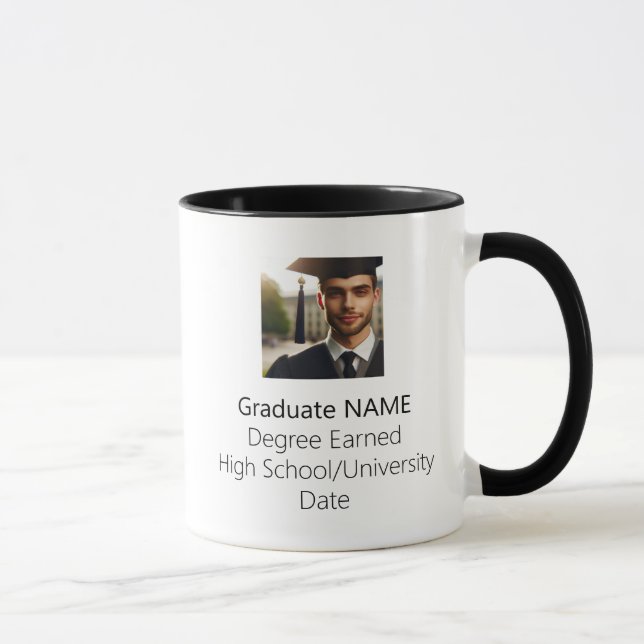 Caneca Formando personalizado preto para graduação de fot (Direita)
