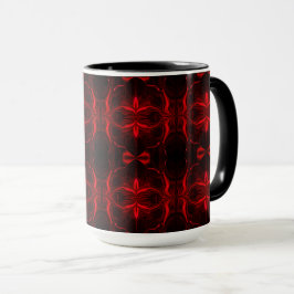 Caneca Formas em vermelho 'flutuando' sobre fundo preto.