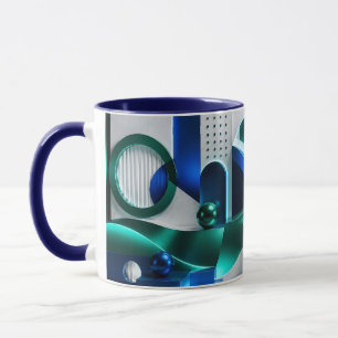 Caneca Formas Geométricas Abstratas Vibrantes Azuis e Tea