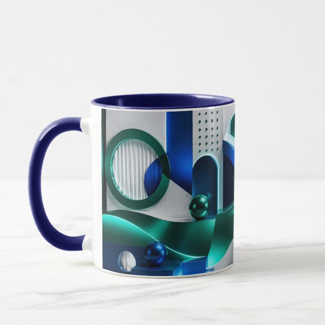 Caneca Formas Geométricas Abstratas Vibrantes Azuis e Tea (Esquerda)