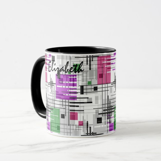 Caneca Formas geométricas modernas abstratas listradas (Frente Esquerda)