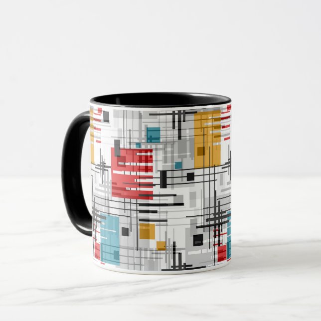 Caneca Formas geométricas modernas abstratas listradas (Frente Esquerda)