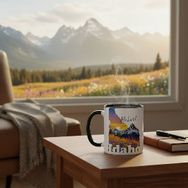 Caneca Formato de Idaho com montanha e flores silvestres