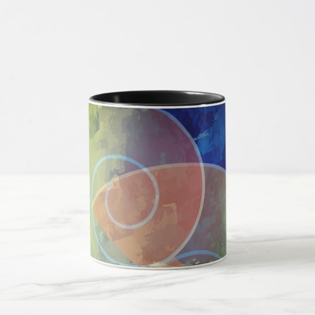 Caneca "Forte" Laranja, Abstrato azul e amarelo (Centro)