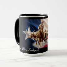 Forte Worth Stock Yards Texas Flag em preto, Mug