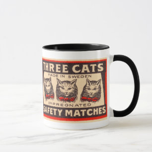 Caneca Fósforos de segurança dos gatos do vintage três