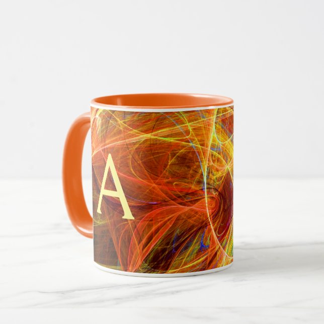 Caneca FOTÃO LOUCO Monograma de espirais de cor laranja a (Frente Esquerda)