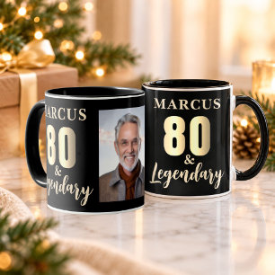 Caneca Foto 80 & Lendário Aniversário de 80 anos Dourado