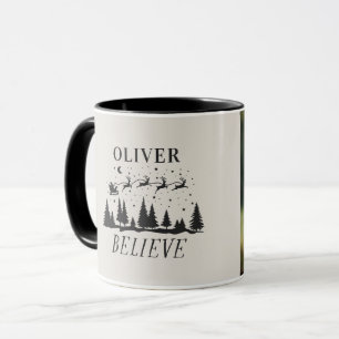 Caneca Foto bege tradicional de Natal com Papai Noel