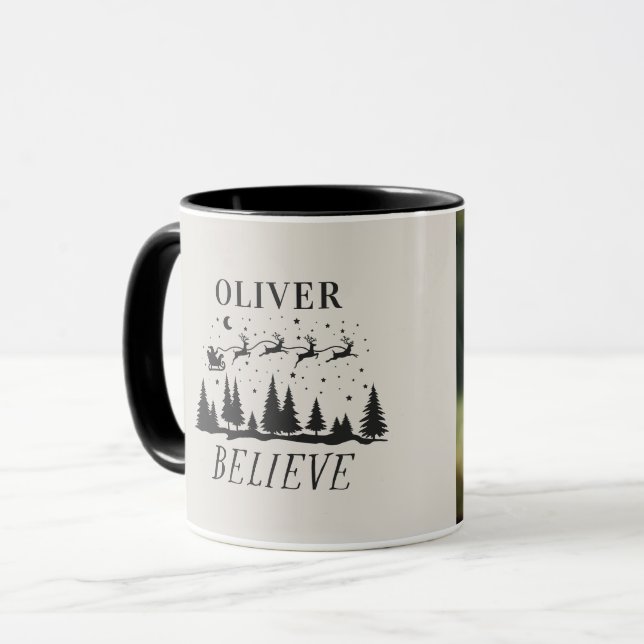 Caneca Foto bege tradicional de Natal com Papai Noel (Frente Esquerda)