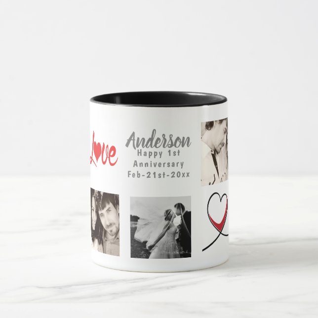 Caneca FOTO COLLAGE 1rua 10º 15 Anniversário moderno (Centro)