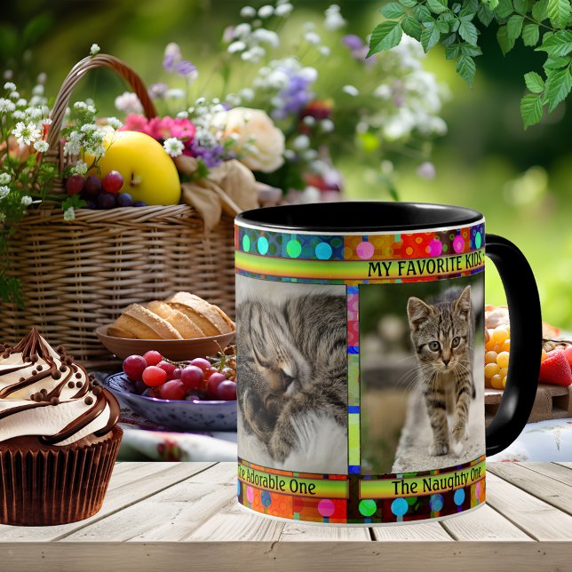 Caneca Foto Colorida da Mãe Gata Engraçada  (Colorful funny cat mom photo mug. A delightful gift for a mom and cat lover)