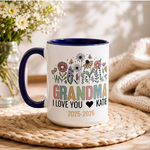 Caneca Foto da Vovó com Flores Retrô Felizes Avós