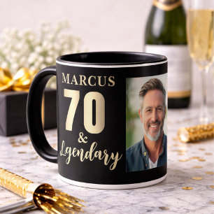 Caneca Foto de 70 & Legendary Gold de 70º aniversário