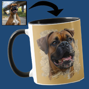Caneca Foto de Amante de Cachorro Boxer Preto com Dourado