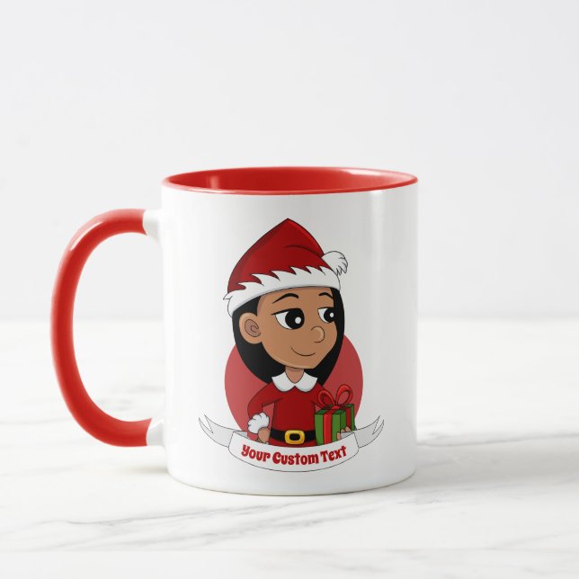 Caneca Foto de animação da garota de Natal fofa personali (Esquerda)