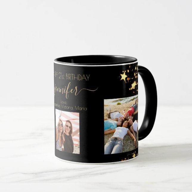 Caneca Foto de aniversário melhores amigos estrelas de ou (Frente Esquerda)