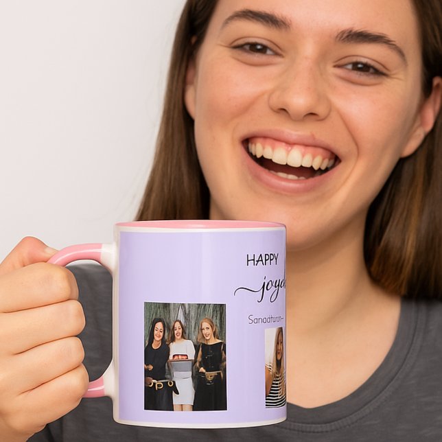 Caneca Foto de aniversário melhores amigos nomes violeta  (Criador carregado)