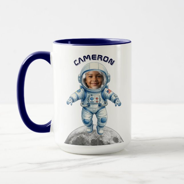 Caneca Foto de Astronauta Espaço Exterior Lua Crianças (Esquerda)