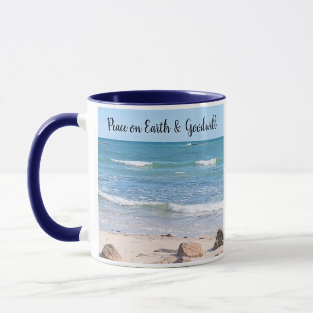 Caneca Foto de Blue Ocean Peace on Earth Bíblia Verse (Esquerda)