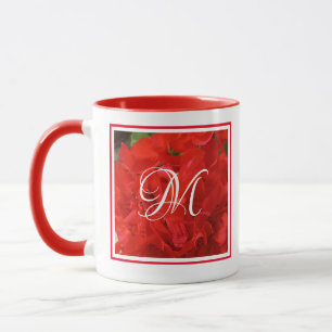 Caneca Foto de Bright Red Geranium Floral Inicial