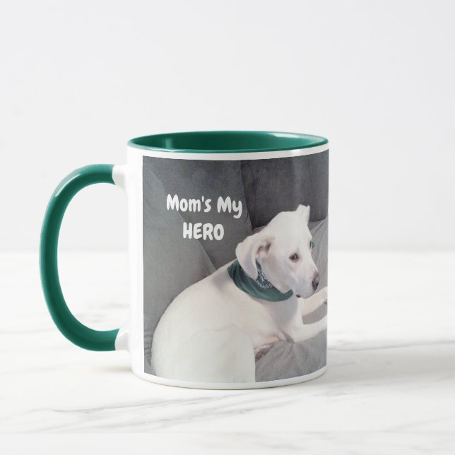 Caneca Foto de Cachorro Branco Bonito Mãe é Meu Verde Her (Esquerda)
