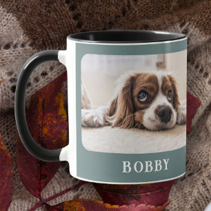 Caneca Foto de Cachorro Pet Minimalista Verde Feliz Natal