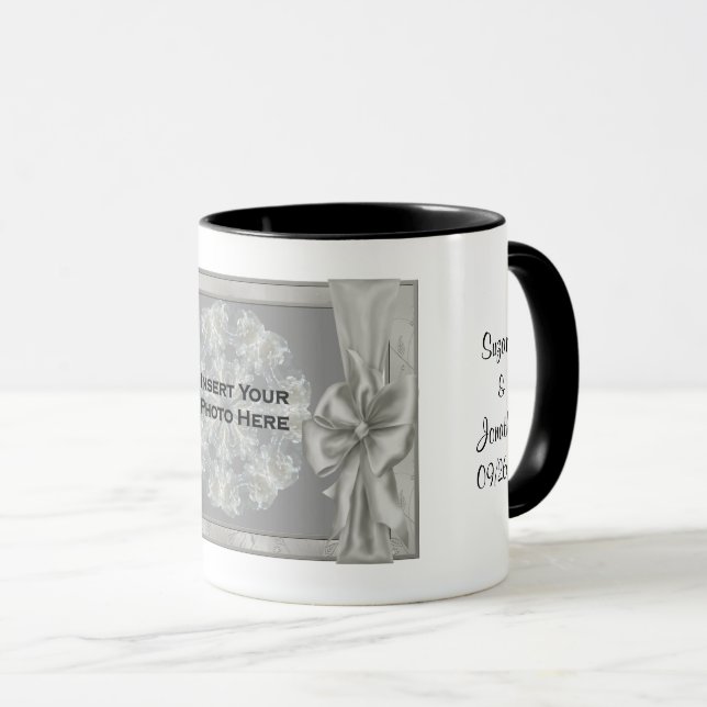 Caneca Foto de Casamento Prata Personalizada (Frente Esquerda)