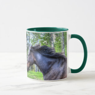 Caneca Foto de Cavalo Percheron Preto em Execução