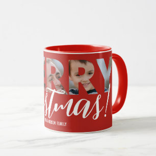 Caneca Foto de envio em preto-e-branco em texto de Natal
