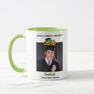Caneca Foto de Formatura da Turma de 2026 Green Script Gr