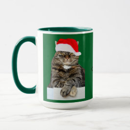 Caneca Foto de Humbug de Cat Natal com Santa Hat