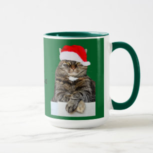 Caneca Foto de Humbug de Cat Natal com Santa Hat