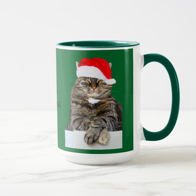Caneca Foto de Humbug de Cat Natal com Santa Hat (Direita)