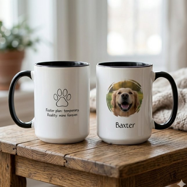Caneca Foto de Impressão de Pata de Foster Fail (Sweet foster fail mug with a pet photo for a rescue mom celebrating a forever home.)