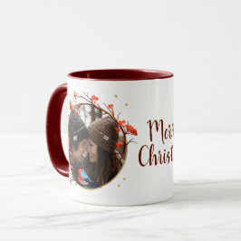 Caneca Foto de Natal de Robin Birds Berries