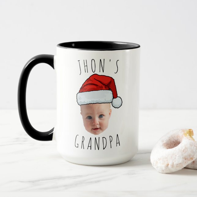 Caneca Foto de Natal personalizada do rosto do bebê Santa (Com Donut)