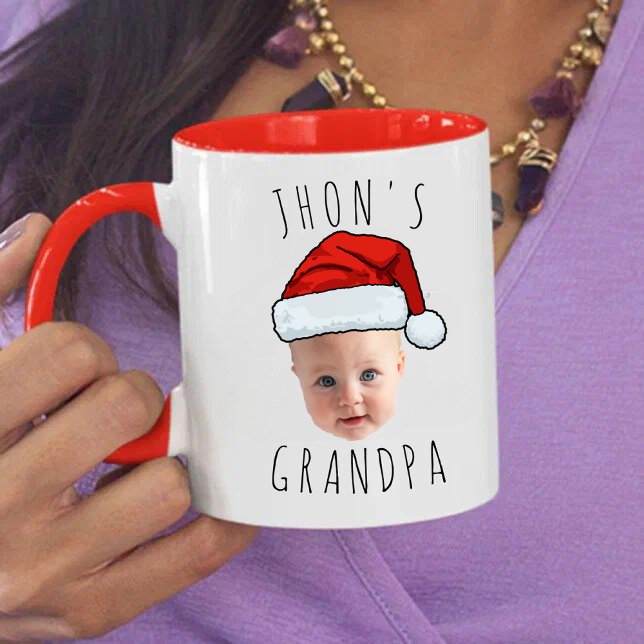 Caneca Foto de Natal personalizada do rosto do bebê Santa (Criador carregado)