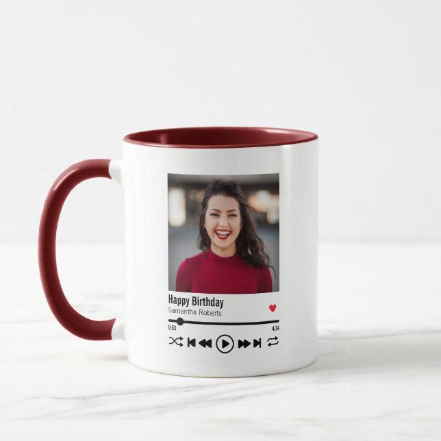 Caneca Foto de Nome Personalizado de Aniversário Feliz Mo (Esquerda)
