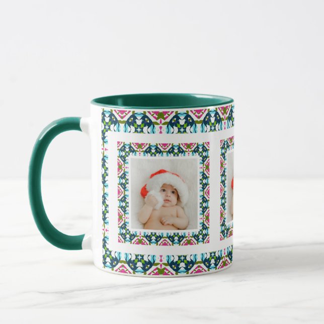 Caneca Foto de Padrão de Natal Personalizado - Chá (Esquerda)