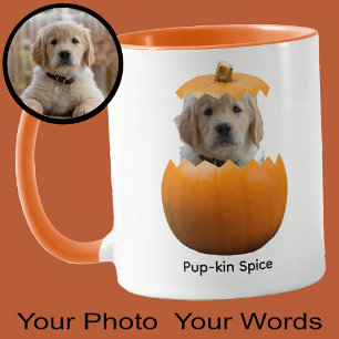 Caneca Foto Divertida e Fofa de Cachorro em Abóbora de Ha