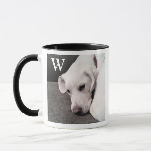 Caneca Foto do Cachorro Cortado Inicial de Solteiro Simpl