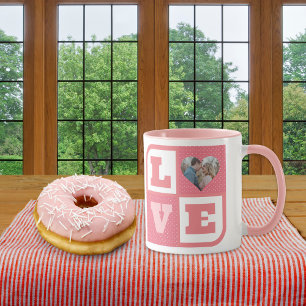 Caneca Foto do Casal de amor Corações Rosa Dias de os nam