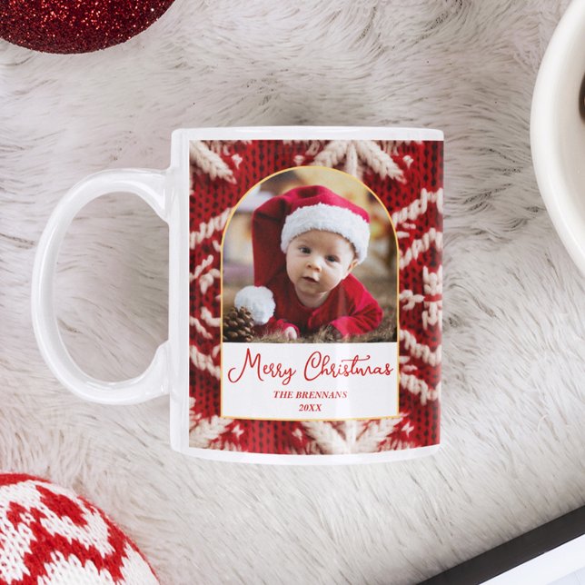 Caneca Foto do Elegante Festivo do Natal 1 (Christmas 1 Photo Elegant Festive Script Mug)