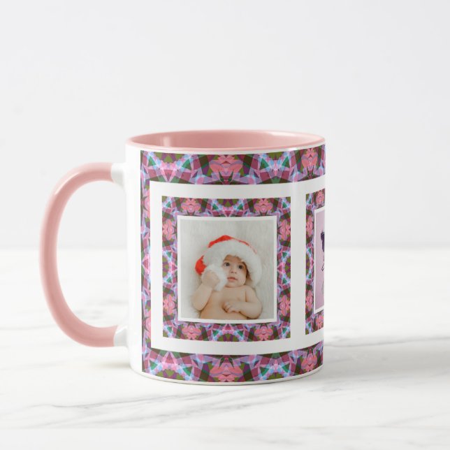Caneca Foto do Padrão de Natal de outono de outono rosa p (Esquerda)