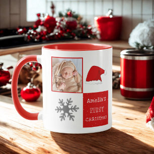 Caneca Foto do primeiro Natal do bebê com chapéu de Papai