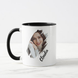 Caneca Foto e Nome Personalizados com Pincelada Moderna