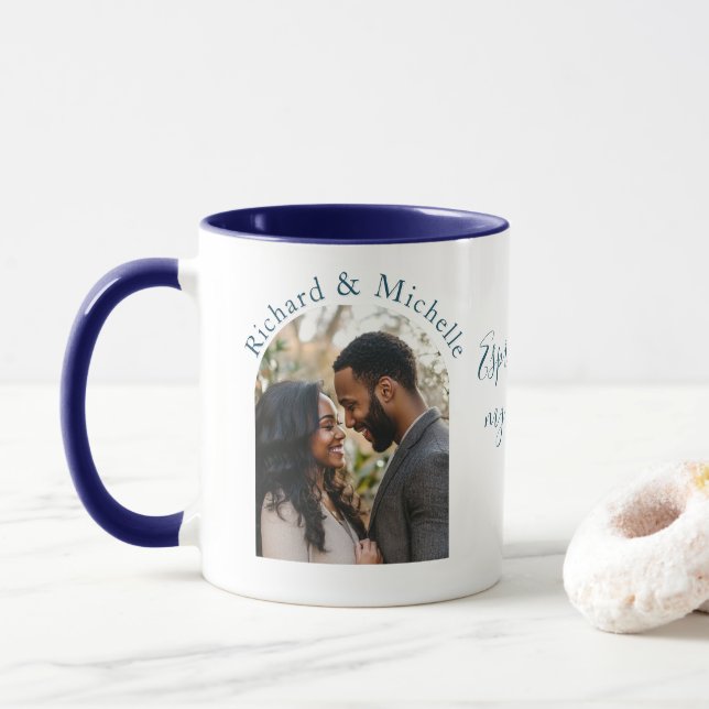 Caneca Foto e nomes personalizados de citação de amor eng (Com Donut)