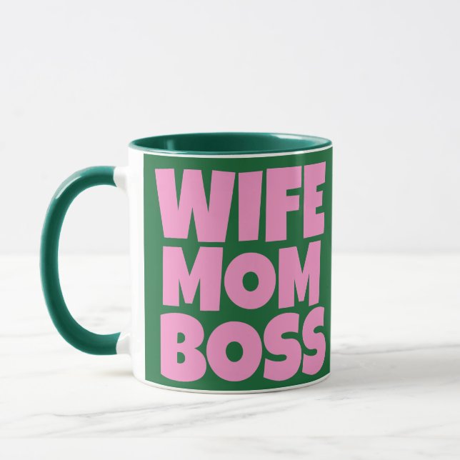 Caneca Foto engraçada do Dia das Mães em verde e rosa ret (Esquerda)